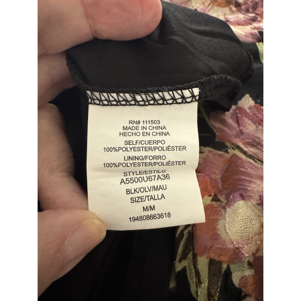 Black Floral Lily Rose Mini Dress Size M Lined Smocked Waist Puff Sleeve EUC - Picture 6 of 7